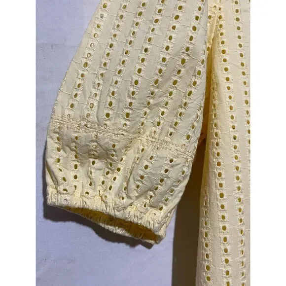 New Loft Eyelet Cutout Back Bubble Sleeve Top Butter Yellow - Picture 5 of 14